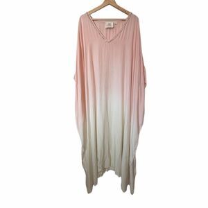 Nicoblu Pink White Ombre Relaxed Electra Satin Kaftan Dress Women's Size 1X-4X